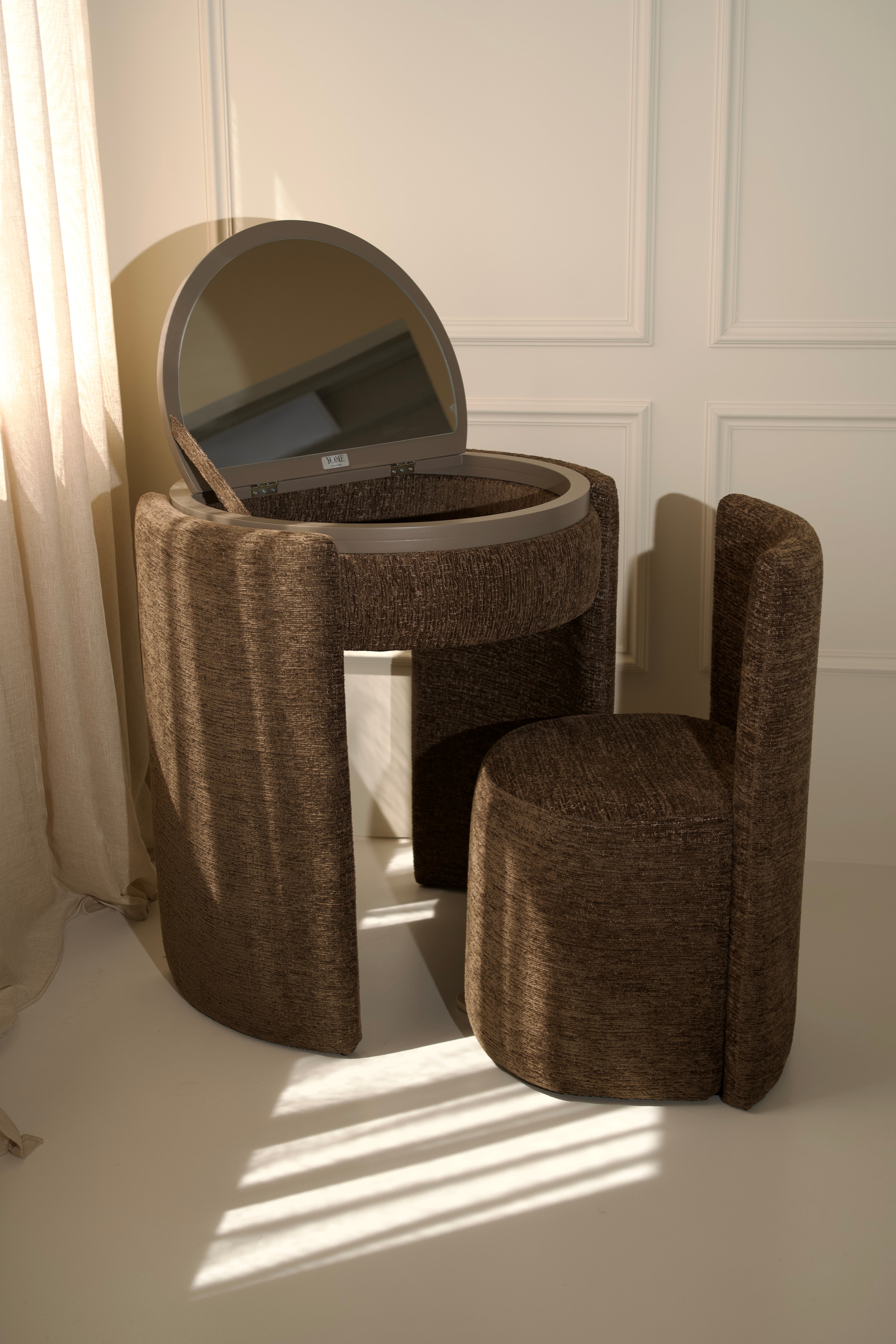 YOME Vanity Table Deep Mocha – Luxuriöser runder Makeup Table
